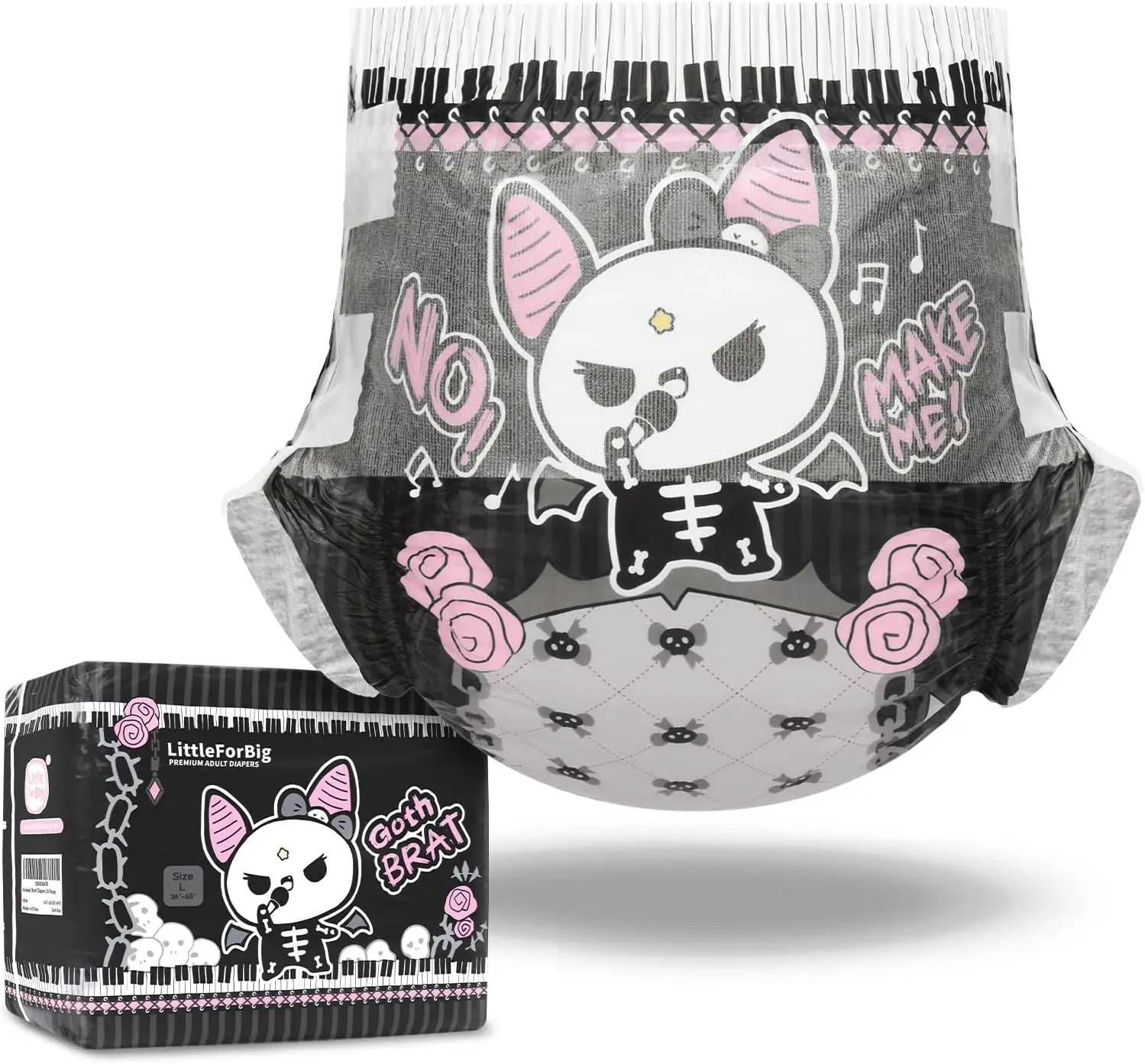 

7000mL Ultra Absorbent Adult Diapers, 10 Pack - Goth Style, Large (36-48 in)