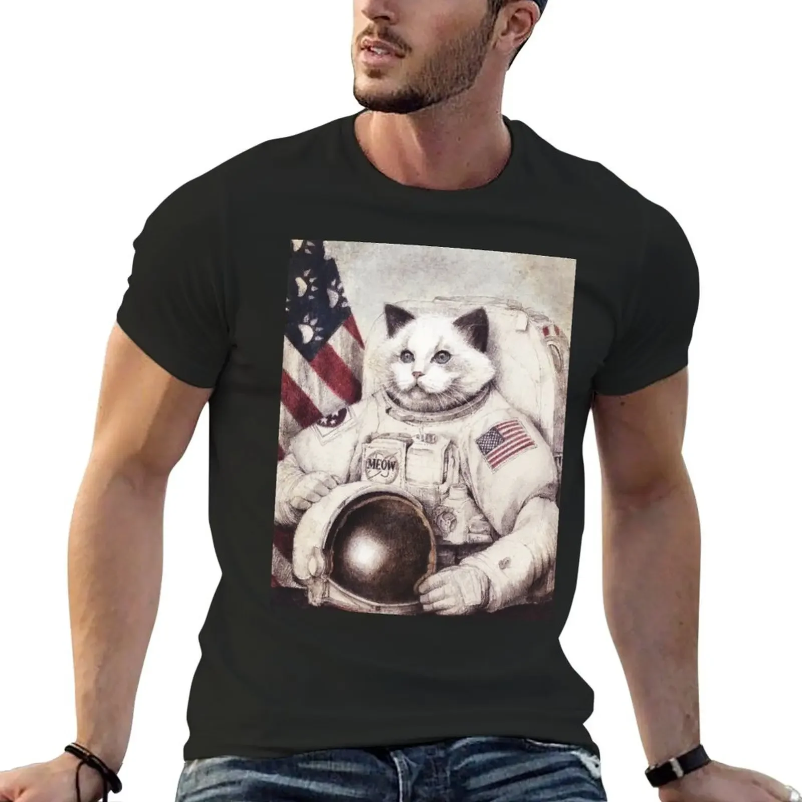 

Meow out of space T-Shirt quick drying sports fans animal prinfor boys customs design your own mens t shirts