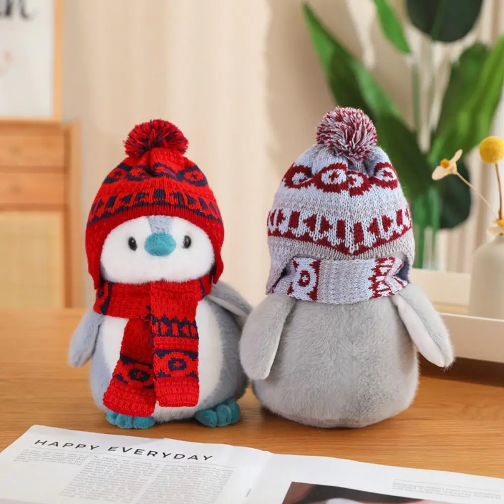 Wearing Hat Scarf Christmas Plush Doll Realistic Fluffy Penguin Plush Toys Collection Cartoon Christmas Doll Decorations