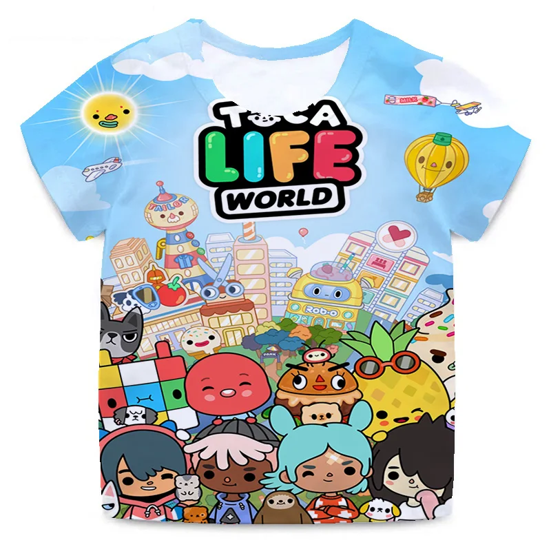 Children's T-Shirts Toca Life World Cartoon Print Tops Boys Girls Tees Summer Short Sleeve Clothes Kids T Shirt 4-14 Years