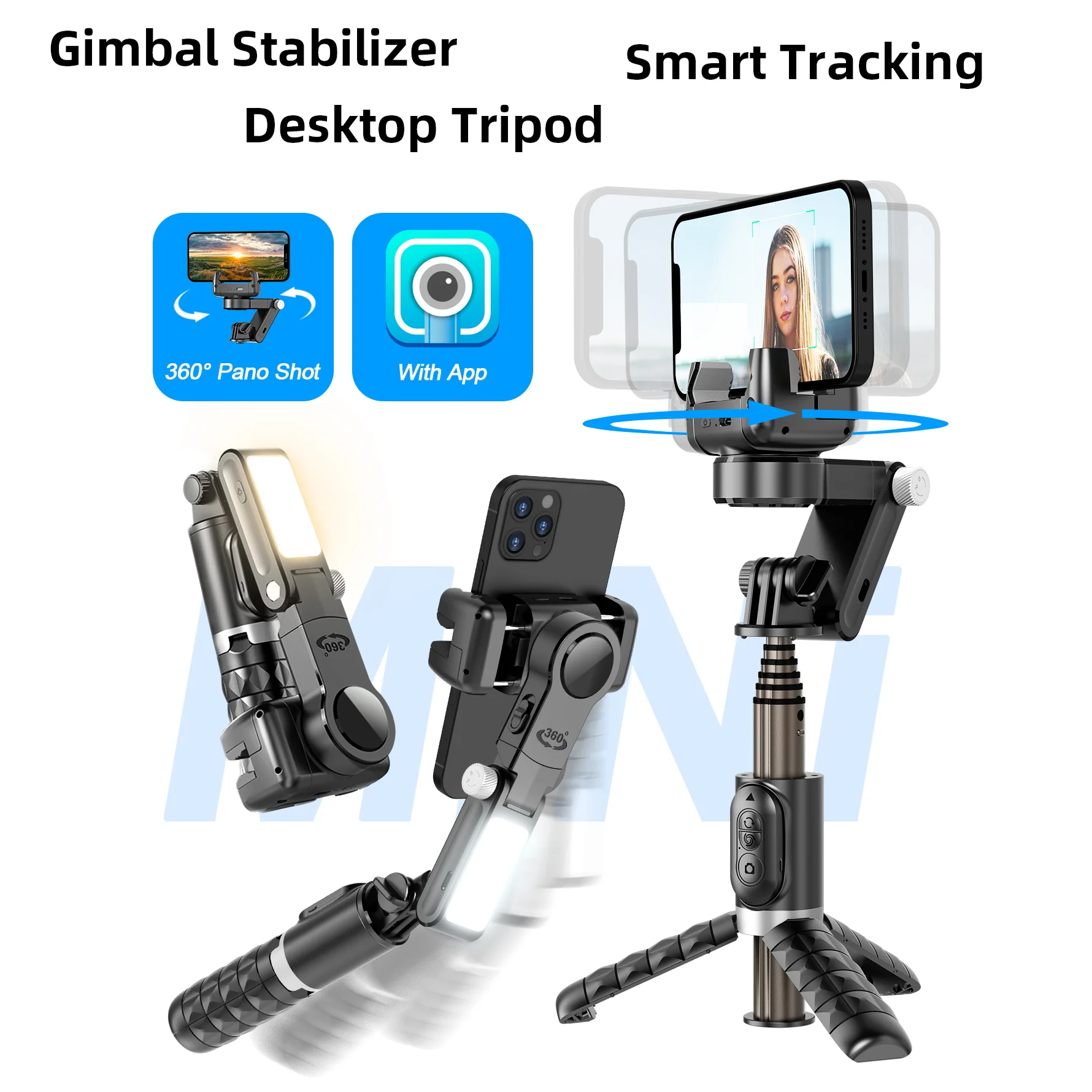 Phone Stabilizer Desktop Handheld Gimbal Stabilizer Fill Light Wireless Remote Selfie Stick Tripod Phone Holder