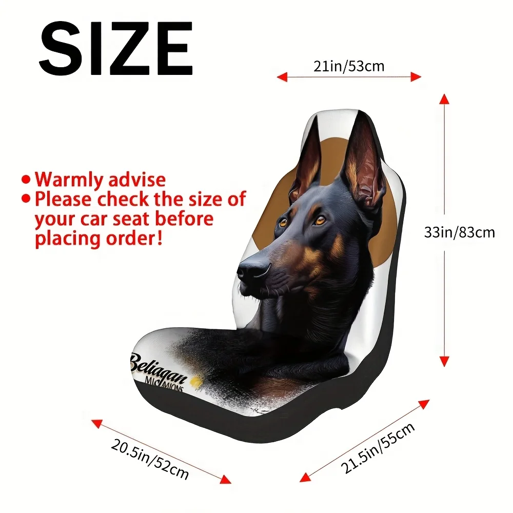 2pcs Belgian Malinois Dog Car Seat Covers - Fit For Driver & Passenger Seats, Soft Foldable Malinois Portrait Print (Front Seat