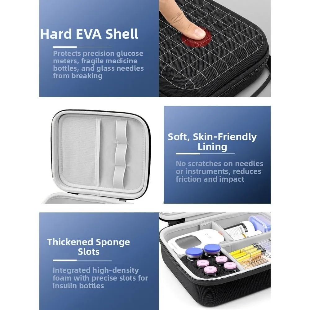 Waterproof Insulin Tools Storage Case Wear-resistant Dust-proof Insulin Vial Carrying Box 6 Slots Zippers Closure
