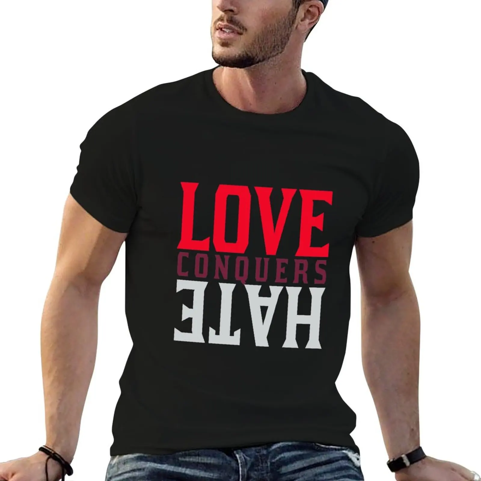 T-Shirt en coton pour homme, de haute qualité, avec impression personnalisée, love conquers hate