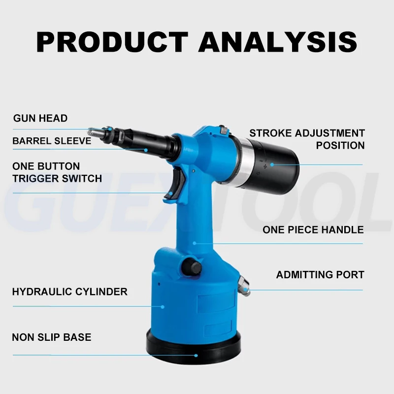 Strumento automatico idraulico dei dadi M3-M12 del rivetto dell'aria Rivettatore pneumatico a dado Macchina rivettatrice a pistola Attrezzi di estrazione Rivettatrice Rivettatrice Per ferro Alluminio Acciaio Rame