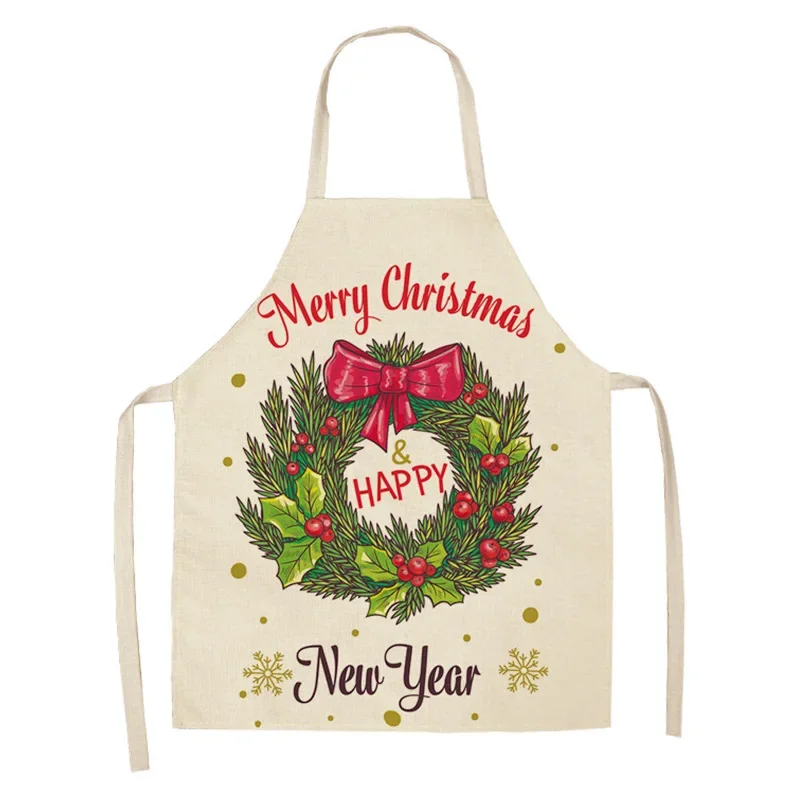 Christmas Apron Linen Antifouling Santa Claus Plaid Printed Apron Aprons for Women Baking Accessories Children\'s Apron Delantal