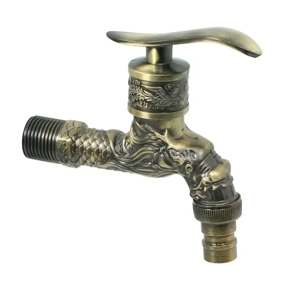 Vintage Garden Tap 1/2 Inch Wall Mounted Outdoor Faucet With Antique Dragon Design, Zinc Alloy Bronze Finish For Garden Balcony
