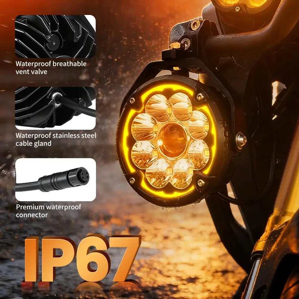 New120w Offroad LED Auxiliary Light for Motorcycle 12v 5inch Amber DRL Ip67 Fog Spotlight Strobe for 1250gs ADV Ténéré 700 MT07