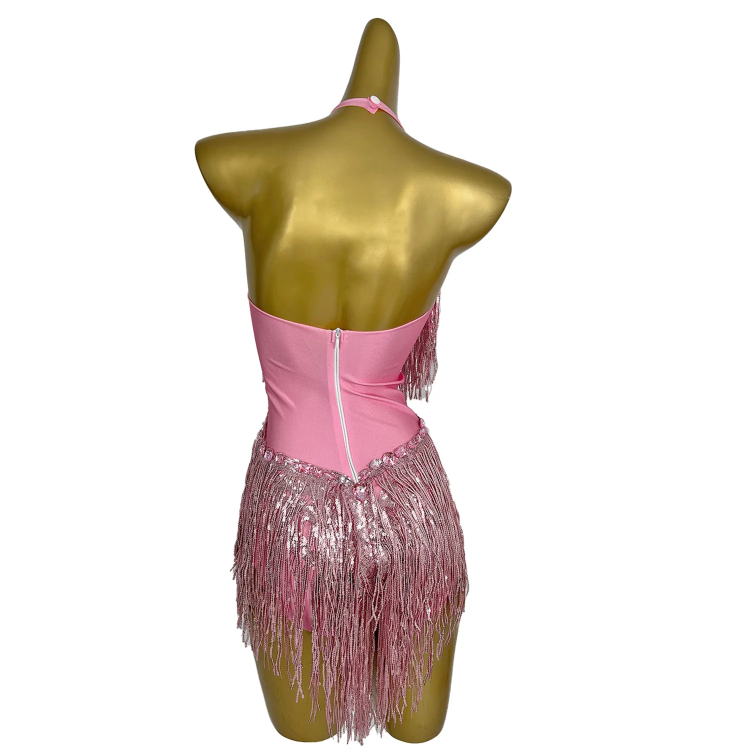 Shuye Pink Fringed Latin Dance Talent Performance Suit Female Group Backing Dance Leotard Nightclub Performance Jumpsuit