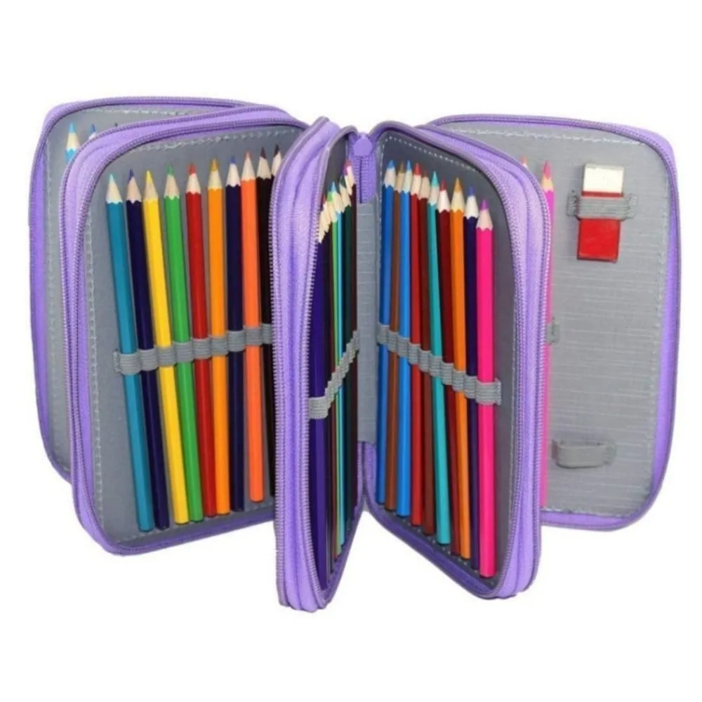 

4 Layers Colored Pencil Bag 72 Holes Large Capacity Pencils Case Solid Color Square School Stationery Bag Office Accessories