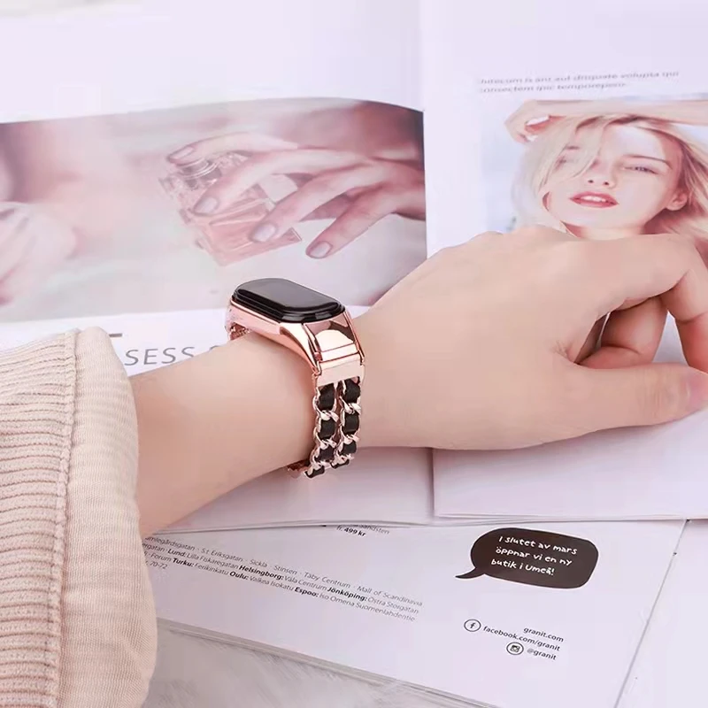 Metal+Leather strap For Xiaomi Mi band 7 6 5 4 3 Smart Stainless Steel Bracelet Wristband Correa For Xiaommi Mi band 7 6 5 Belt