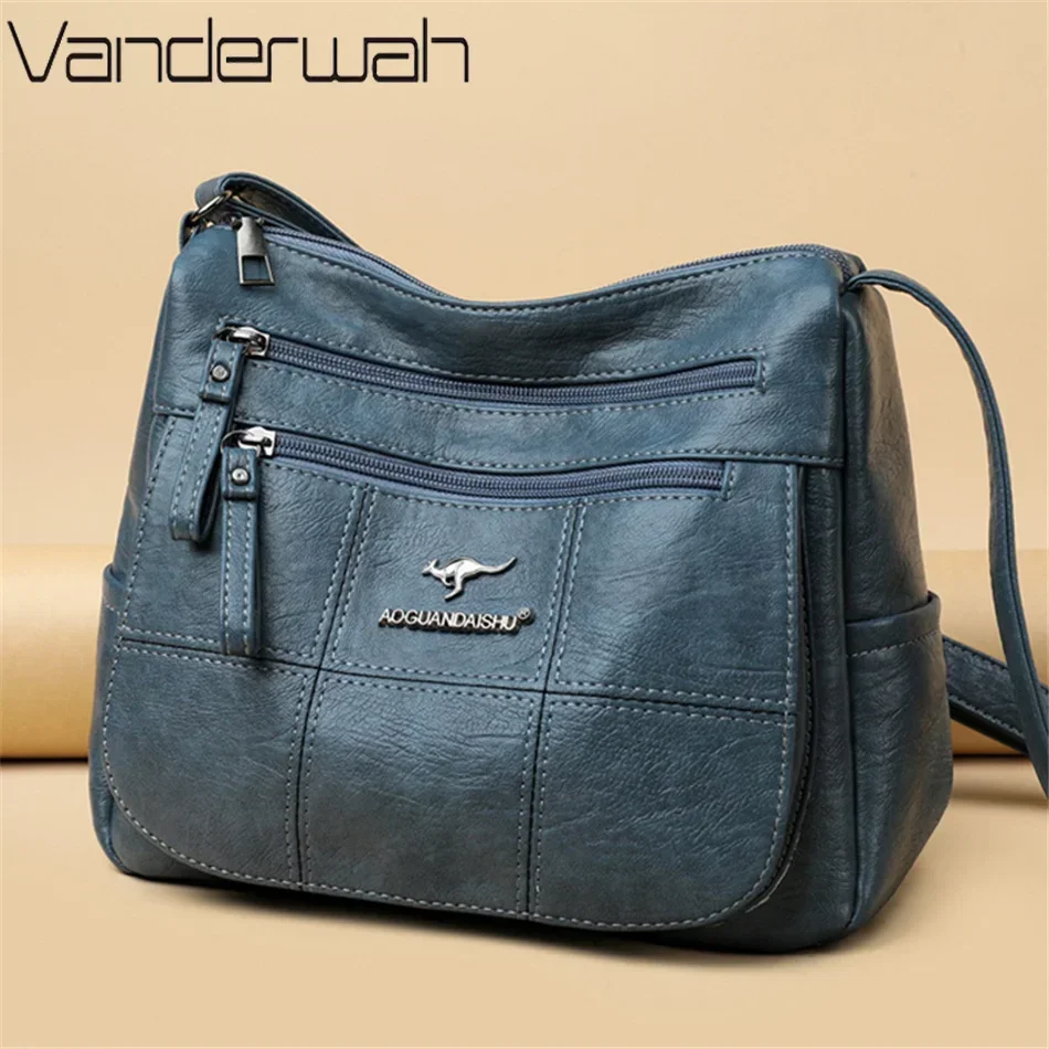 Wiele kieszeni Torby na ramię Crossbody dla kobiet Marka Skórzane damskie torebki Designr Zimowy styl Messenger Torby Sac A Main