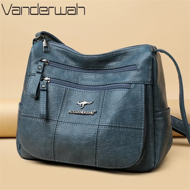 Wiele kieszeni Torby na ramię Crossbody dla kobiet Marka Skórzane damskie torebki Designr Zimowy styl Messenger Torby Sac A Main