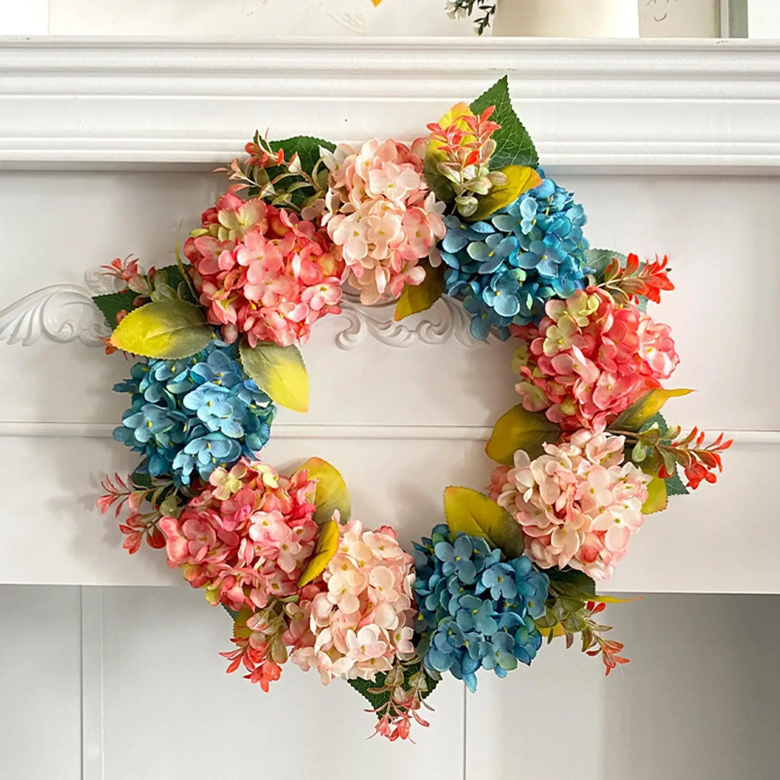 

Hydrangea Wreath Garland Wall Decoration 16 inch Spring Summer Wreaths Flower Wreaths for Front Door Porch Window Indoor Patio