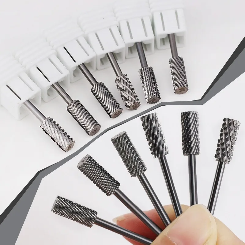 Broca de carburo para uñas, cortadores rotativos para manicura, accesorios para uñas, herramienta de corte de fresado para eliminación de Gel, brocas para uñas de barril HYTOOS de 3/32"