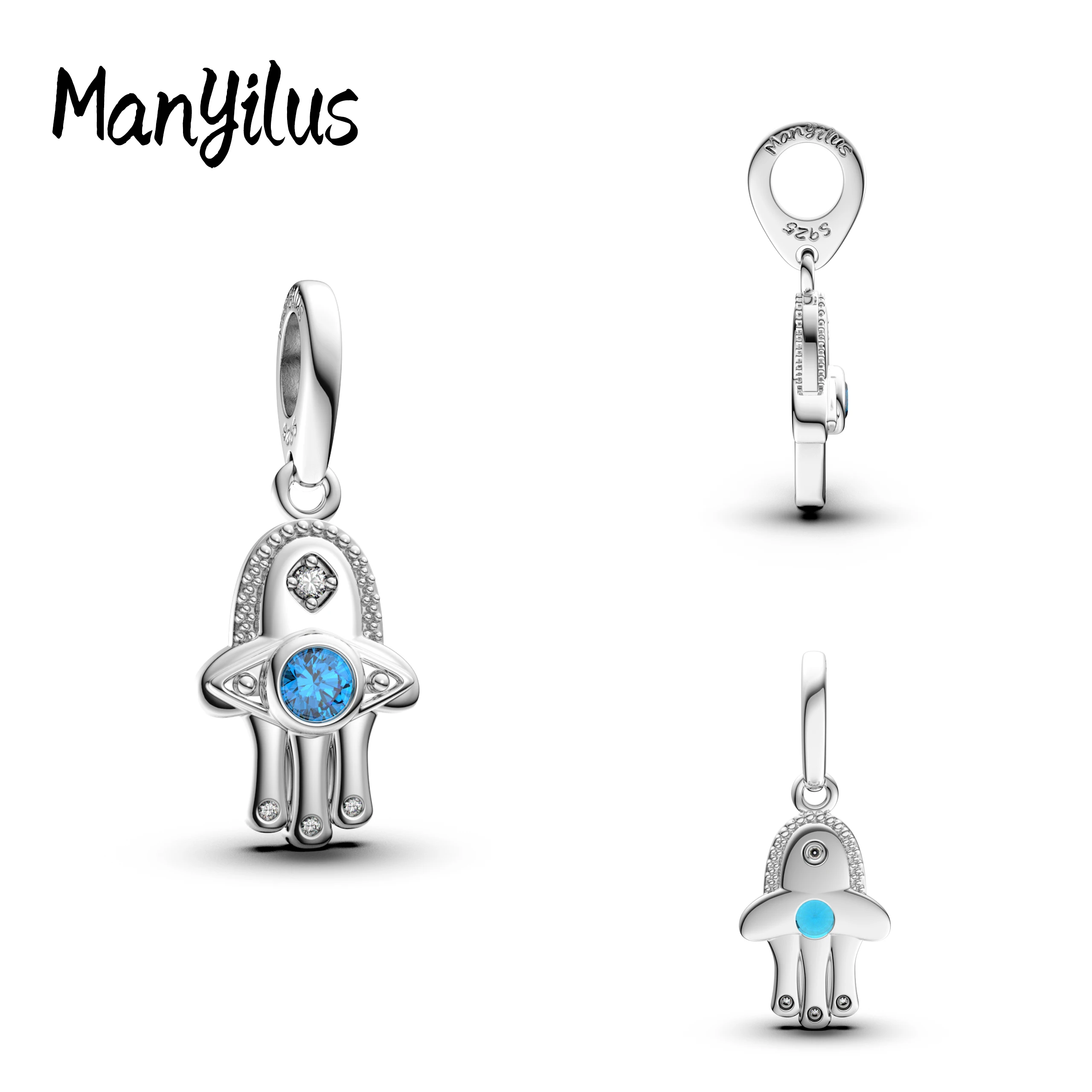 

Manyilus Hot Sale Hamsa Hand Charms S925 Sterling Silver Keychain Beads For Original 925 Bracelet Jewelry Making Beads Gift