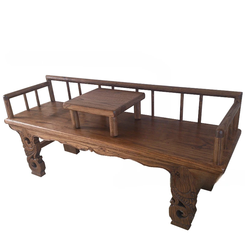 

Modern antique furniture, elm arhat bed, solid wood carving flowers