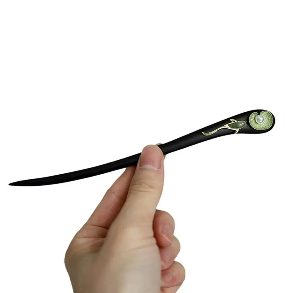 Neue chinesische Haarspange im Lotusblatt-Stil, Holz, Imitation, antike, elegante Hanfu-Haaraccessoires für Damen – Detail 5