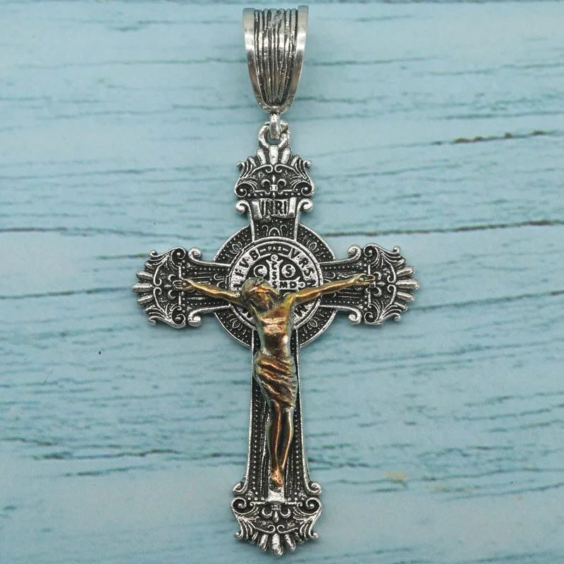 

Buy 3 Get 1 Free Long Crucifix Jesus Cross Catholic Medal Saint Benedict stainless steel Pendant Present Prevent Allergy