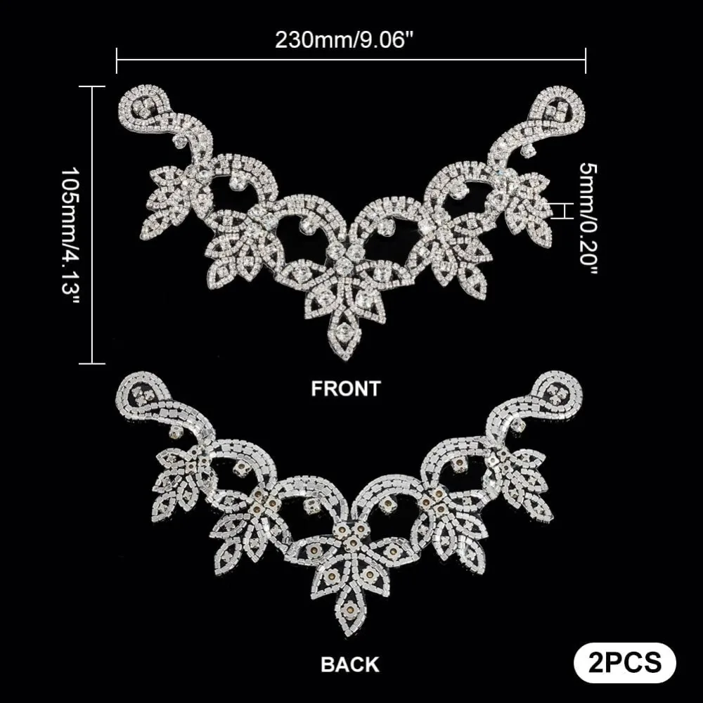 2Pcs Rhinestone Applique Handmade Rhinestones Lace Trim Patches Wedding Dress Accessorie Beaded Patch Sewing Appliques for Dress