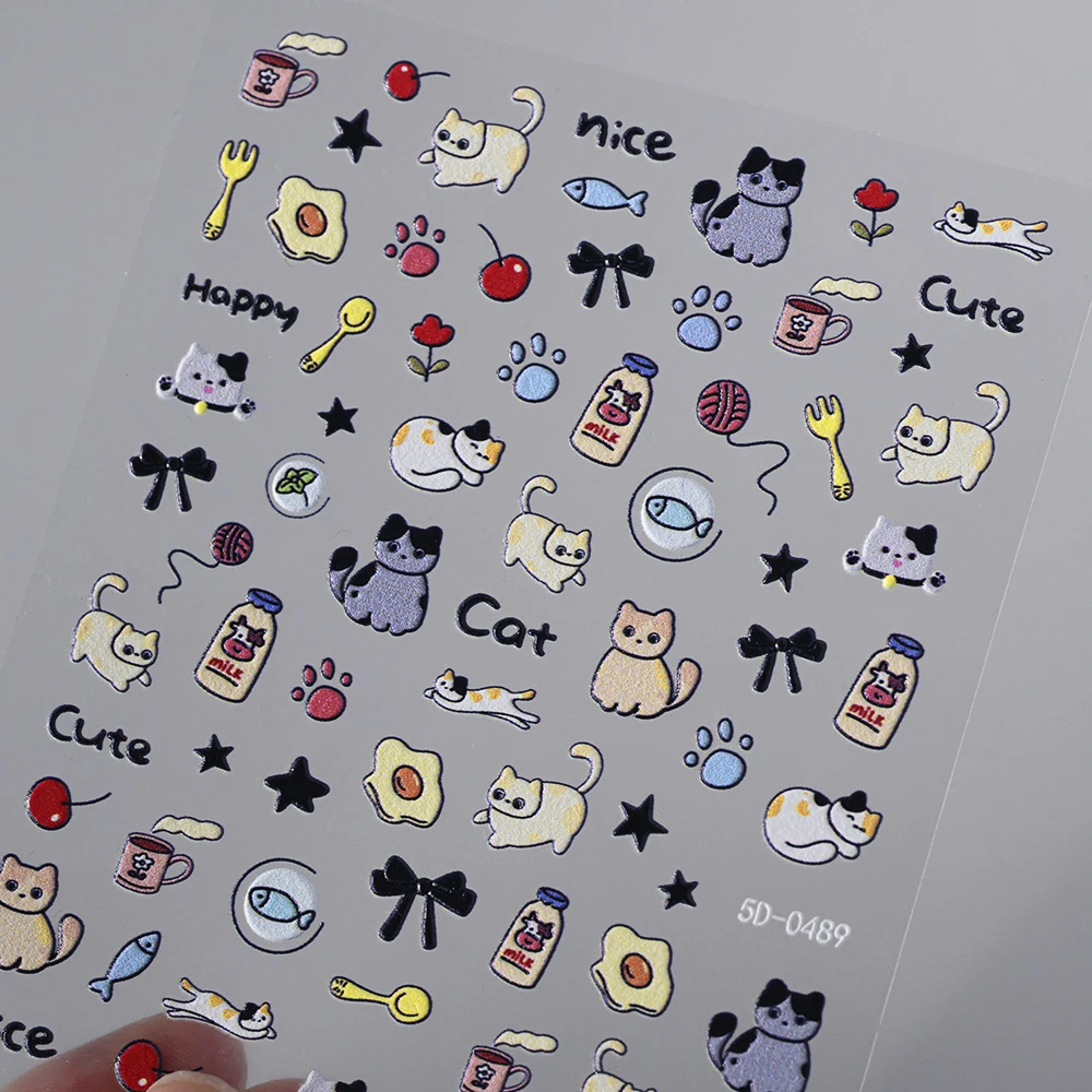 1Pcs Lovely Cats Dogs Nail Art Stickers 5D Soft Embossed Pet Lovers Nail Decals Cartoon Fun Pretty puss Puppy Nail Art Decoratio