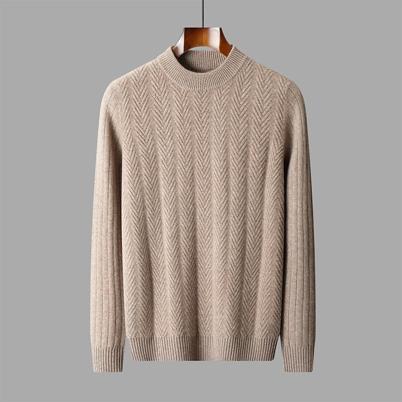 Three-dimensional twisted flower autumn/winter new 100% Merino wool cashmere sweater men's o neck pullover warm bottom knitshirt