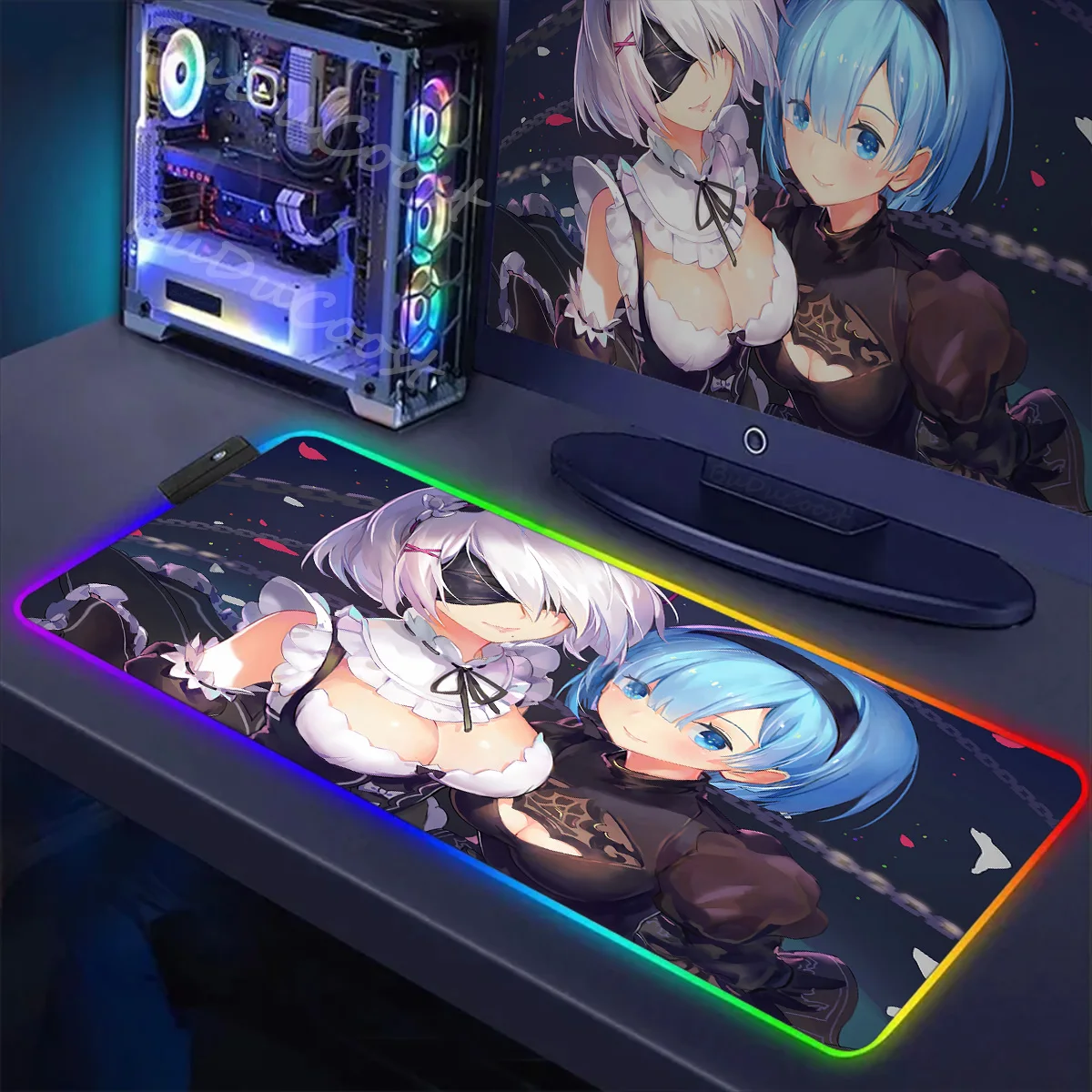 

RGB Mousepad Sexy Girl Nier Automata 2B Keyboard Deskmat XXL Gaming Accessories LED Backlight MousePad Rubber Carpet Desktop Mat