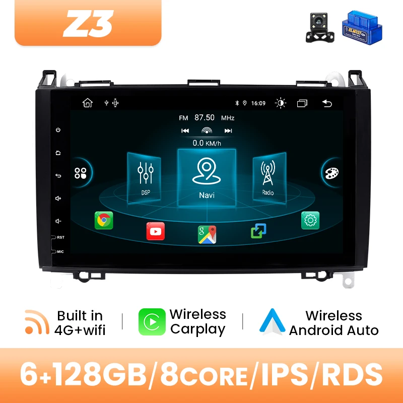 Android 14 Autoradio Multimedia Voor Mercedes Sprinter W906 Benz B200 EEN B Klasse W245 W169 Viano Vito W639 8GB 128GB GPS 4G Wifi