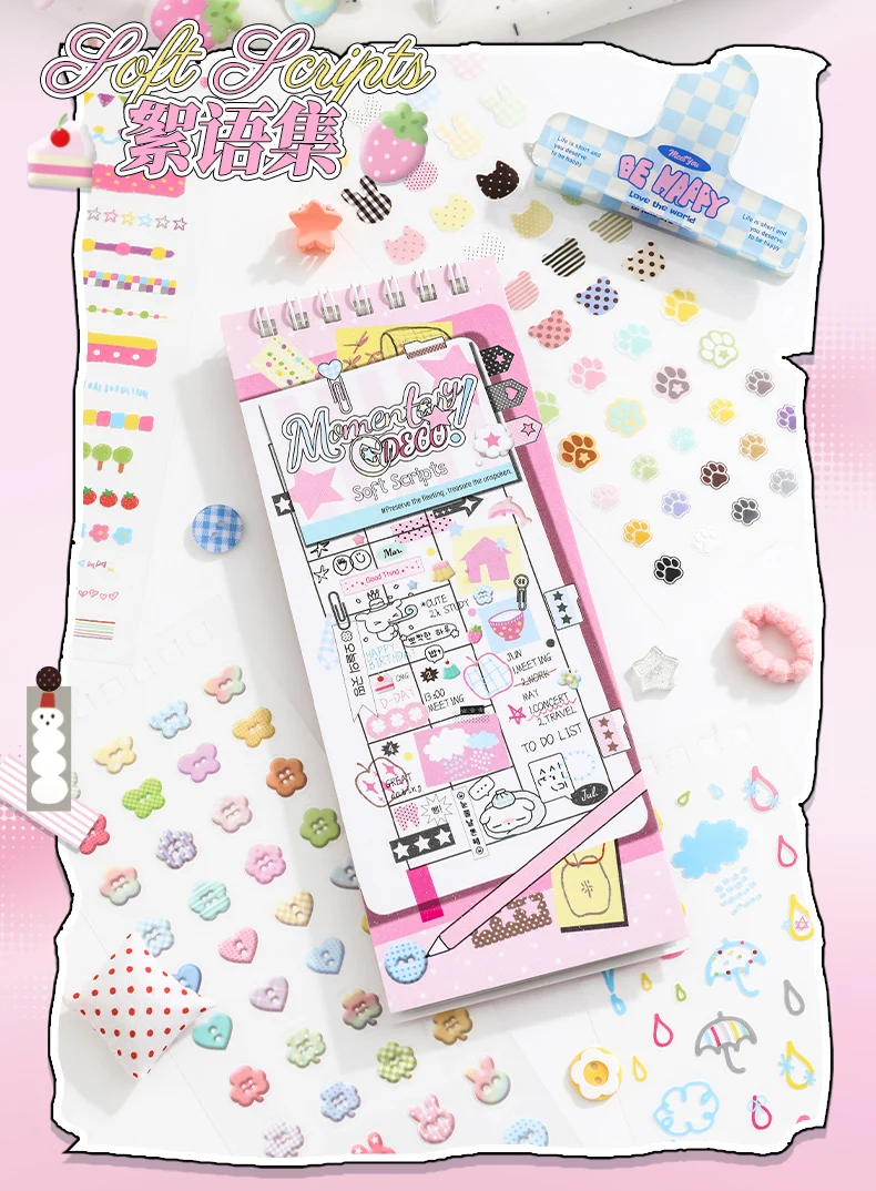 20 Blatt Moment Collection Kawaii Ins Small Element Label PET Stanzstickerbuch DIY Scrapbook Kreative Ästhetik Schreibwaren – Detail 8