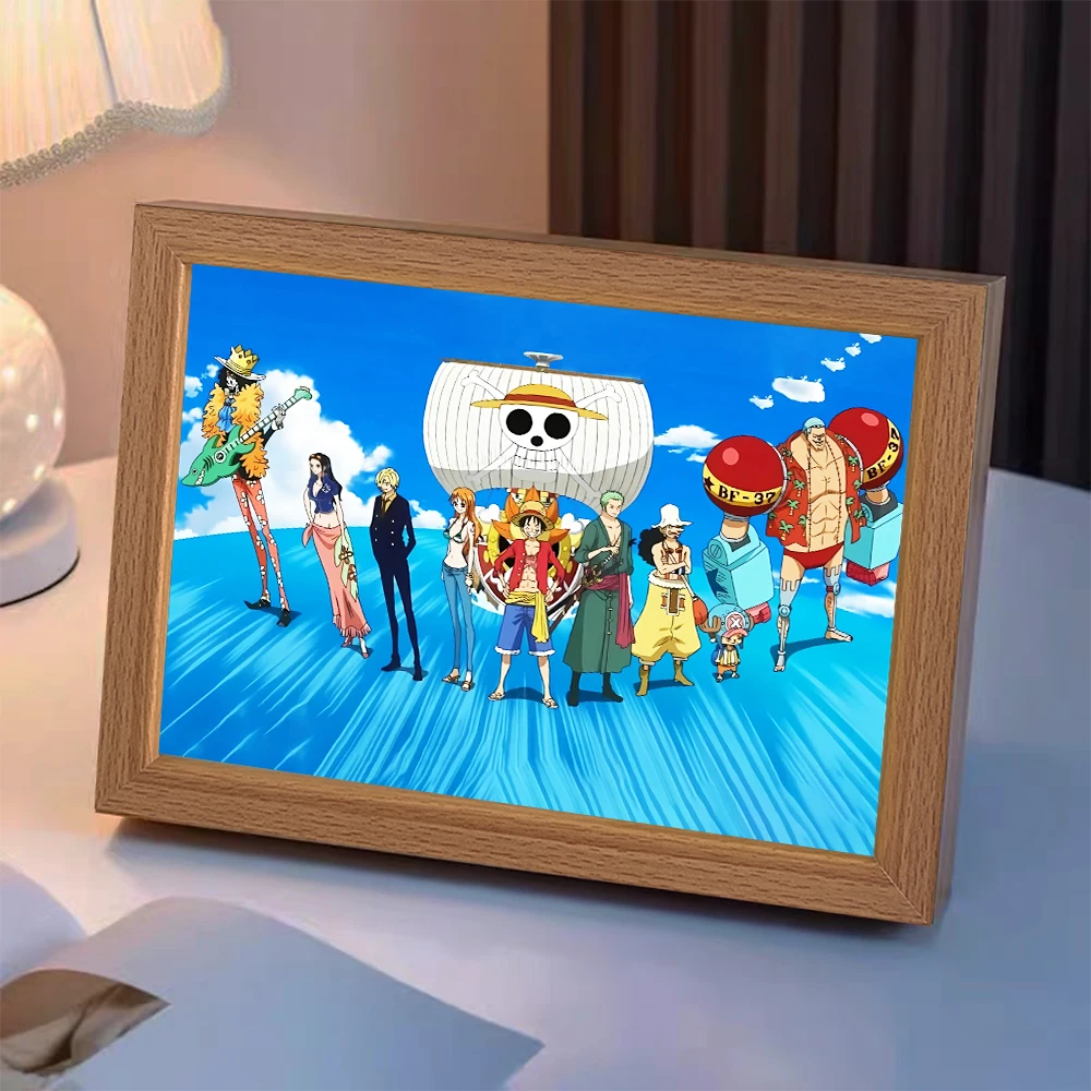 LEDAnime الشكل قطعة واحدة ضوء اللوحة إطار الصورة زورو لوفي Led ضوء الليل عيد ميلاد ديكور غرفة نوم هدايا عيد الميلاد مصباح قمري