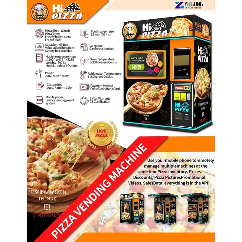 Customizable Touch Screen Pizza Vending Machine Fully Automatic for Subway School Relax Fresh Fast Food Vendor Machine