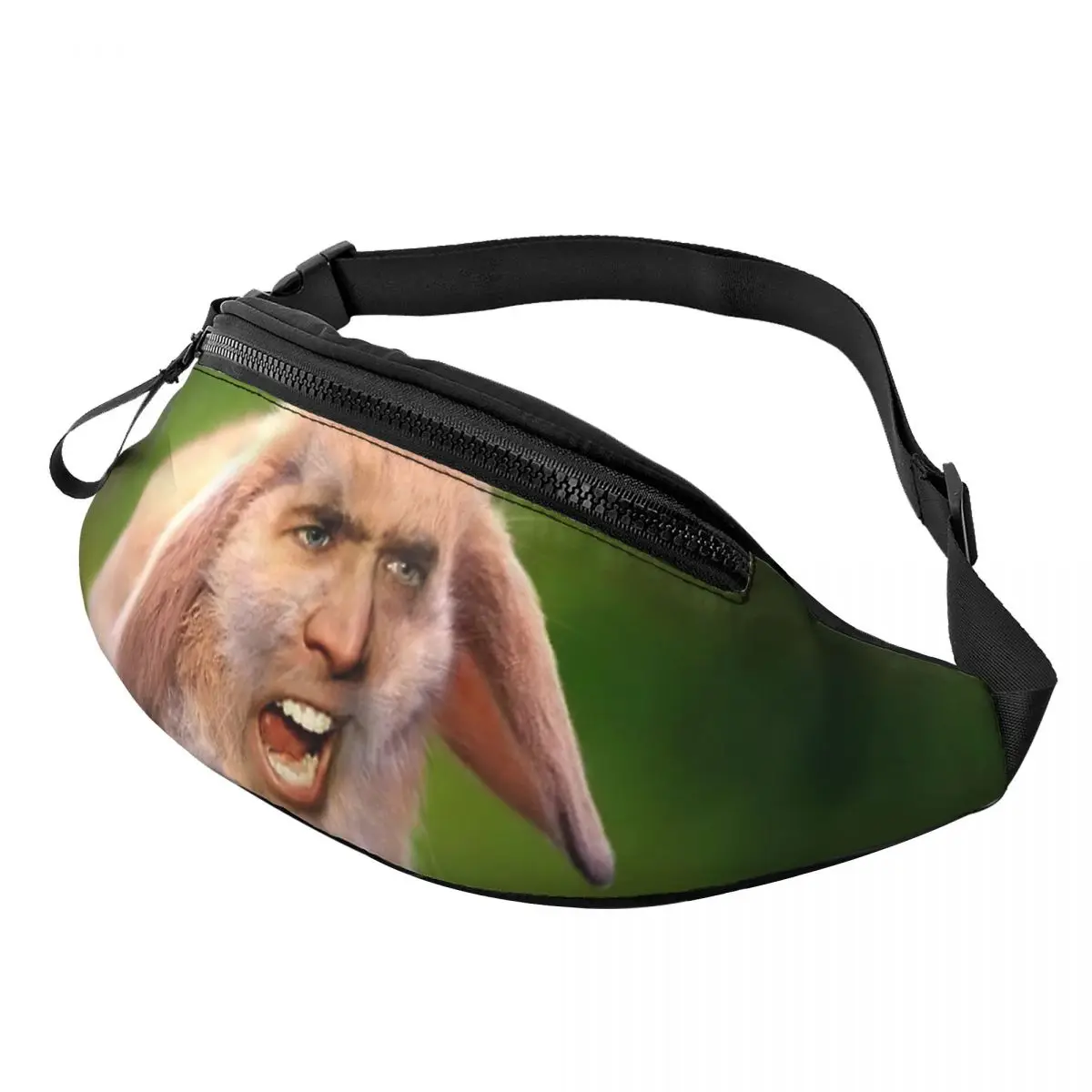 

Custom Rabbit Nicolas Cage Fanny Pack for Women Men Fashion Funny Meme Crossbody Waist Bag Travel Hiking Phone Money Pouch