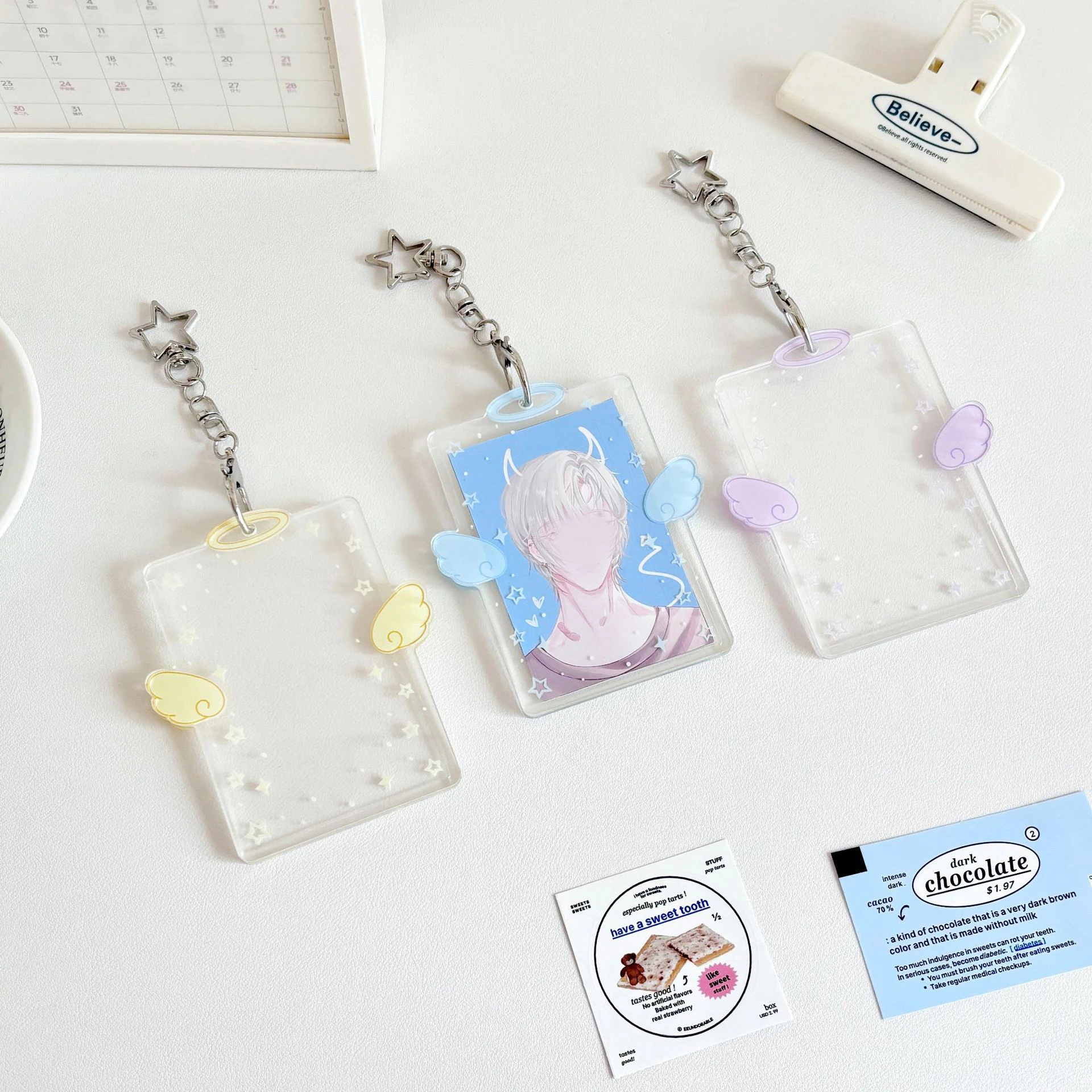 ชุดการ์ด Angel Star Wings, Chasing Star Love Bean การ์ดขนาดเล็กและชุดป้องกัน, ชุดการ์ดอะคริลิคโพลารอยด์ขนาด 3 นิ้ว Pendan