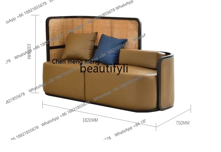 X   Chinese solid wood chaise longue recliner leather sofa alone collapsed rattan retro homestay bedroom taifei chair