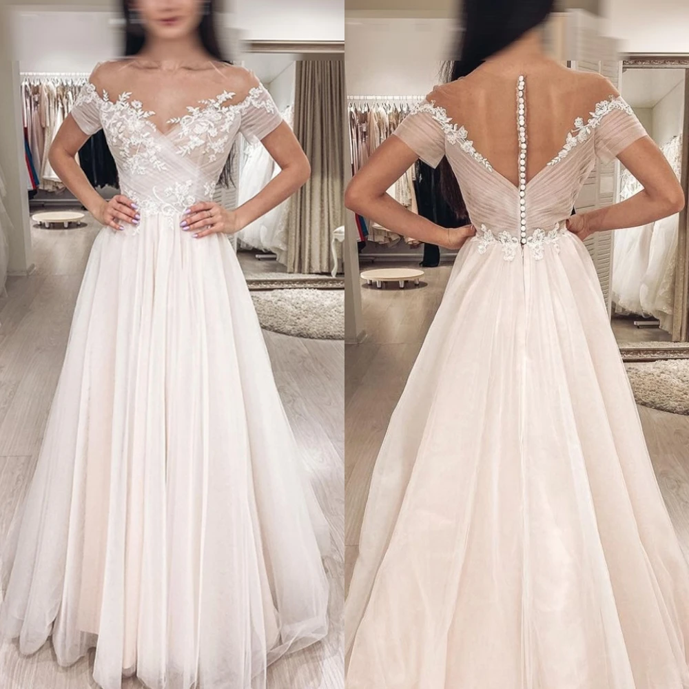 

Customized White Tulle Exquisite Appliques Modern Wedding Dress High Quality Bridal Party Delicate Sweetheart Bridal Gowns