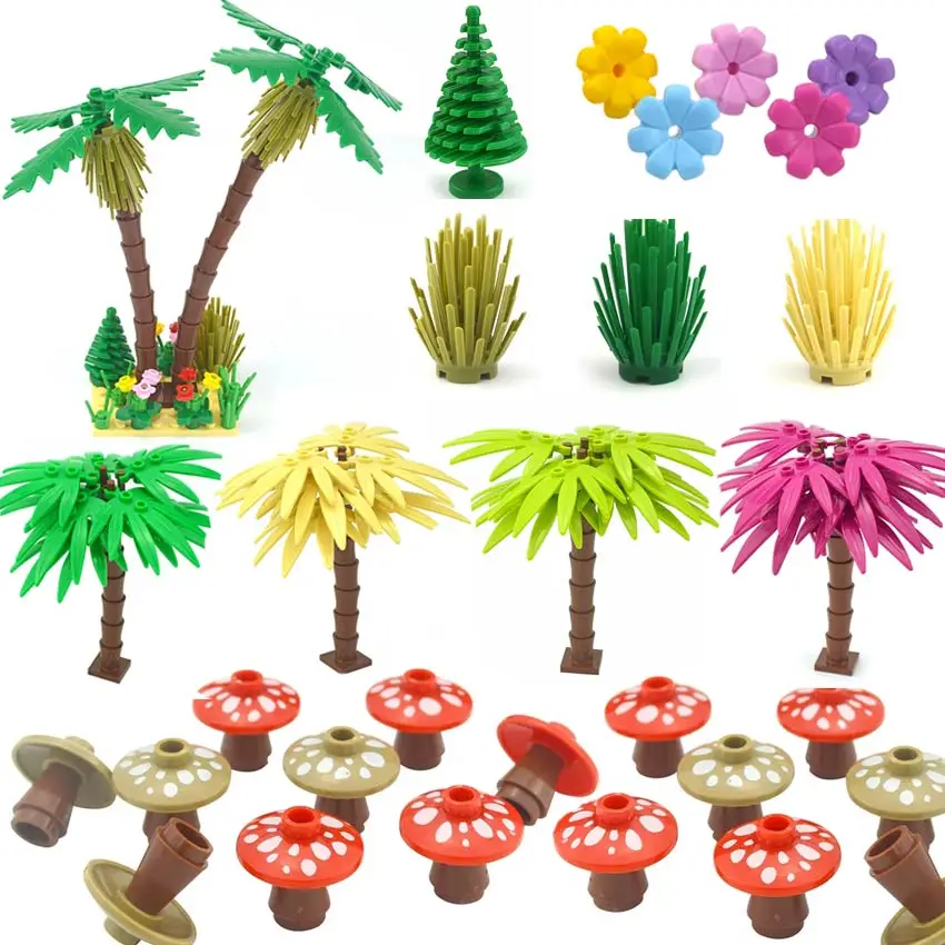 

DIY Plants Accessories Mushroom Tree Building Blocks Grass Flowers City Parts Friends Jungle Bamboo Bricks Gift Kids Toys