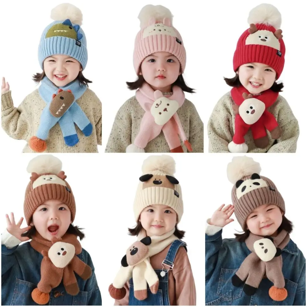 

2 шт., кавайная детская шапка, комплект шарфов, корейский стиль, холодостойкий теплый шарф с героями мультфильмов, удобные ветрозащитные вязаные шапки, шапка