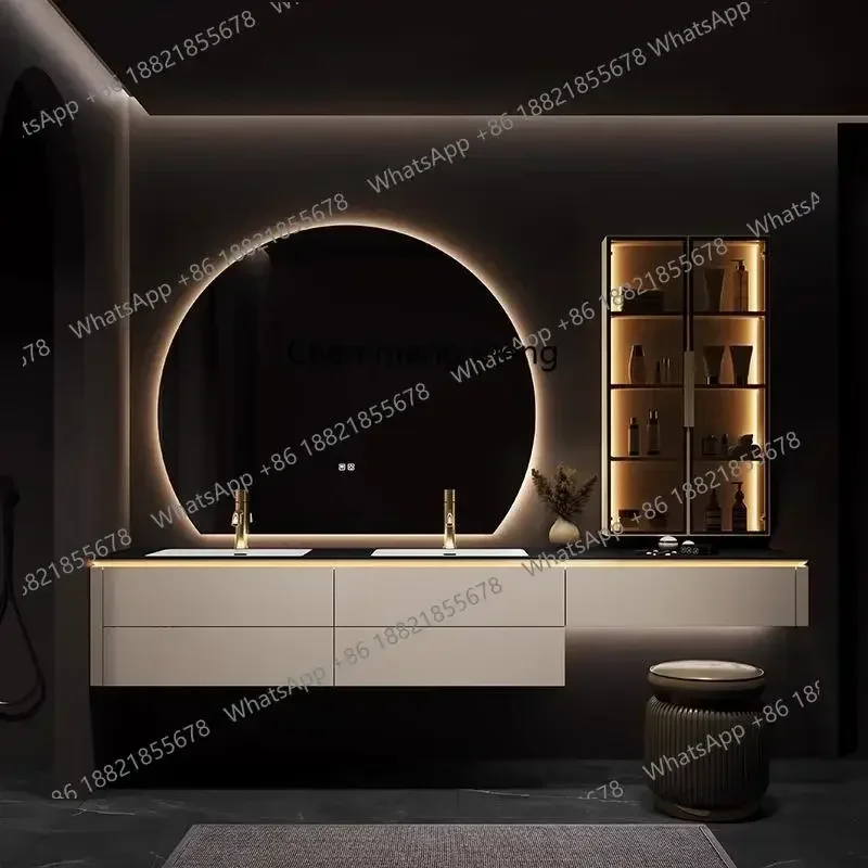 Modern vanity washstand rock slab integrated seamless ceramic basin bathroom cabinet wash basin cabinet combination