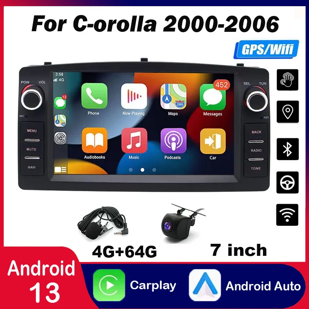 

7Inch Android 13 Car Stereo Radio GPS Navigation Wifi Compatible for Corolla 2000-2006 with Carplay&Android Atuo
