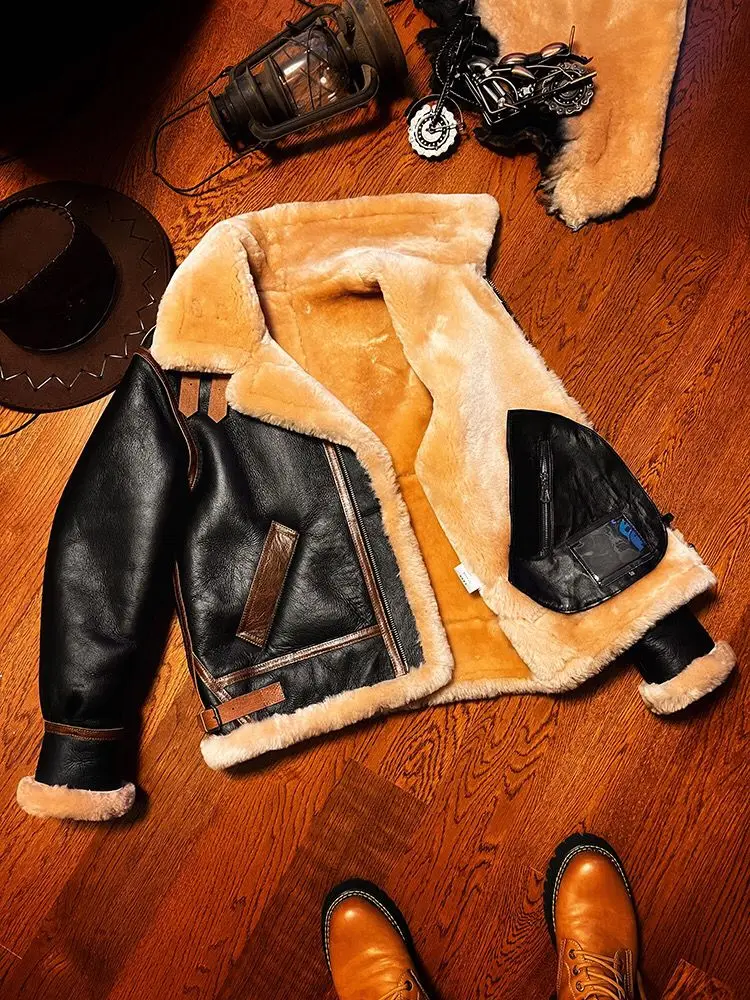 Winter Fashion Men\'s Warm Coat Genuine 100% Real Natural Sheepskin Lambskin Male Jacket Super Thick Wool Liner Plus Big Size 60