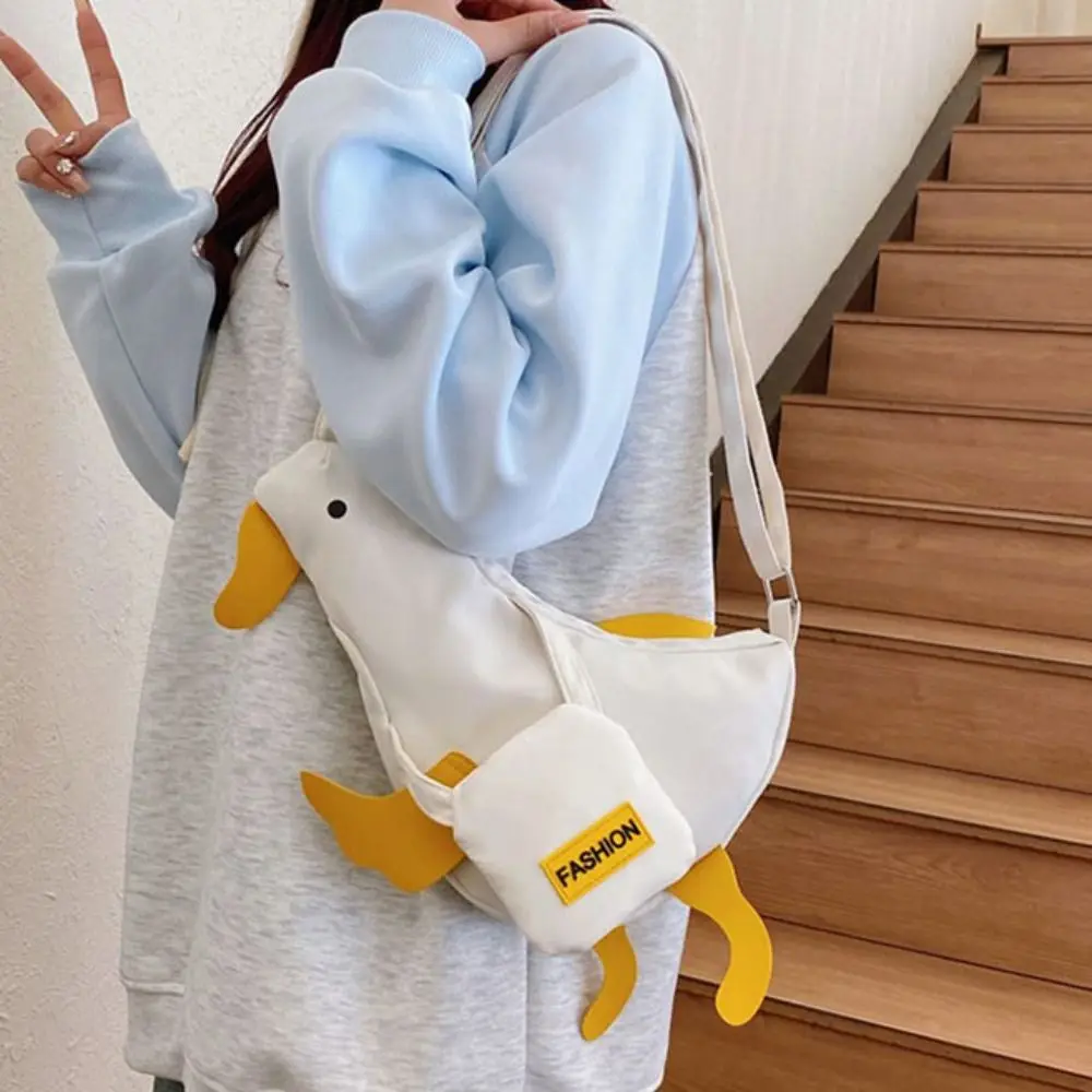 Lovely Canvas Funny Duck Crossbody Bag Korean Style Novetly Duck Shoulder Bag Minority Design Cartoon Chest Bag Shool - view 2