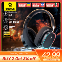 Baseus GH02 Gaming Wireless Headphone with Mic Over-Ear Headphones Bluetooth 5.3 40mm Driver 2.4G/Wireless/Cable RGB Headsets