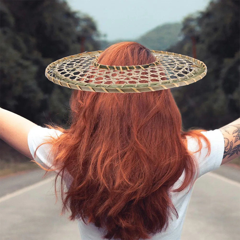 Sombrero de Bambú Tejido, Diseño Oriental Chino de Paja Calada, Gorra de Verano para Protección Solar, Sombrero Vintage para Cosplay, Pesca y Disfraces