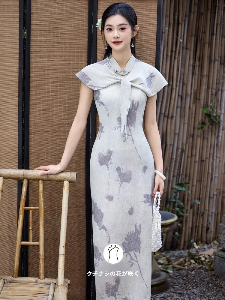 

Элегантный новый комплект в китайском стиле: длинное пальто и шаль, дышащий легкий набор для весны и лета с цветочным принтом