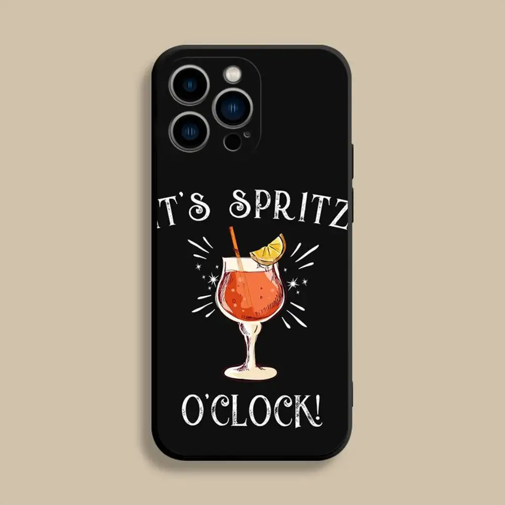Aperol Funny Spritz telefoonhoesje voor iPhone 17,16,15,14,13,12,Pro,Max,Plus,E,SE4,Air,Mini zwarte zachte hoes