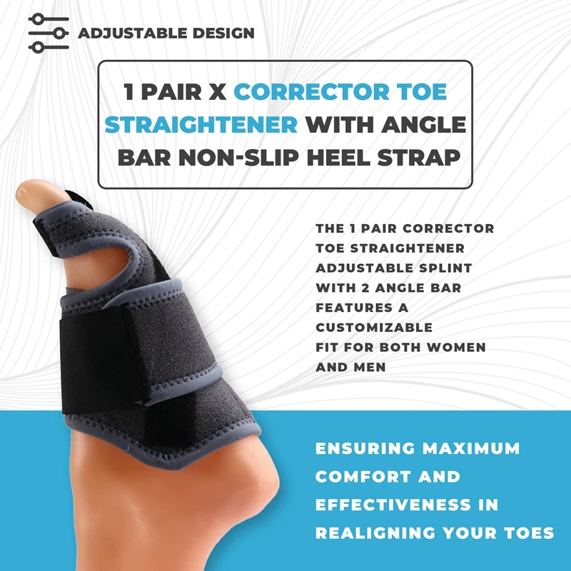 1 Pair Corrector Toe Straightener Adjustable Splint With 2 Angle Bar Toe Separator For Women & Men