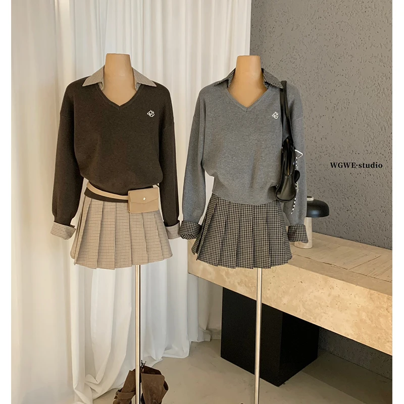 

Knitted irt id Top Skirt f Skirt Faion Set Women's Winter Casual Wear Stand Fit Long Sve Ne
