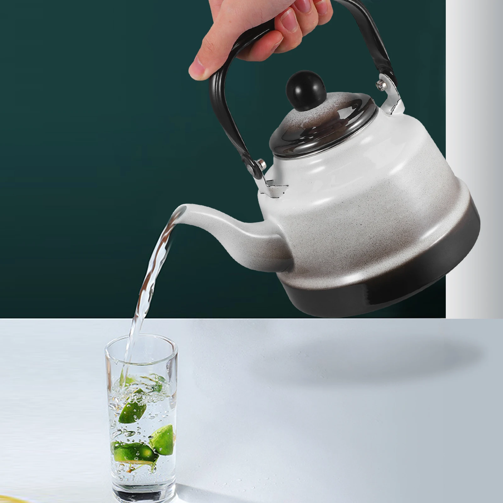 

1pc Enamel Tea Kettle Ancient Bell Pot Retro Hot Water Stovetop Kitchen Travel Teapot Ergonomic Handle Induction Cooker Vintage