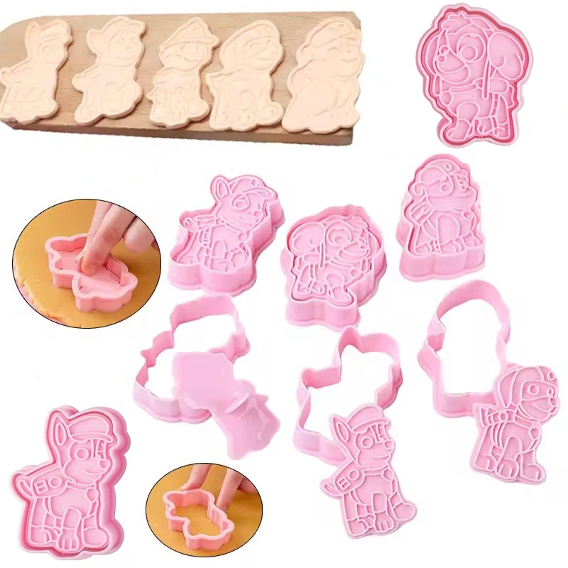 6 pçs/set pata patrulha cortadores de biscoito dos desenhos animados plástico pressionável molde biscoito diy selo suprimentos cozinha cozimento pastelaria