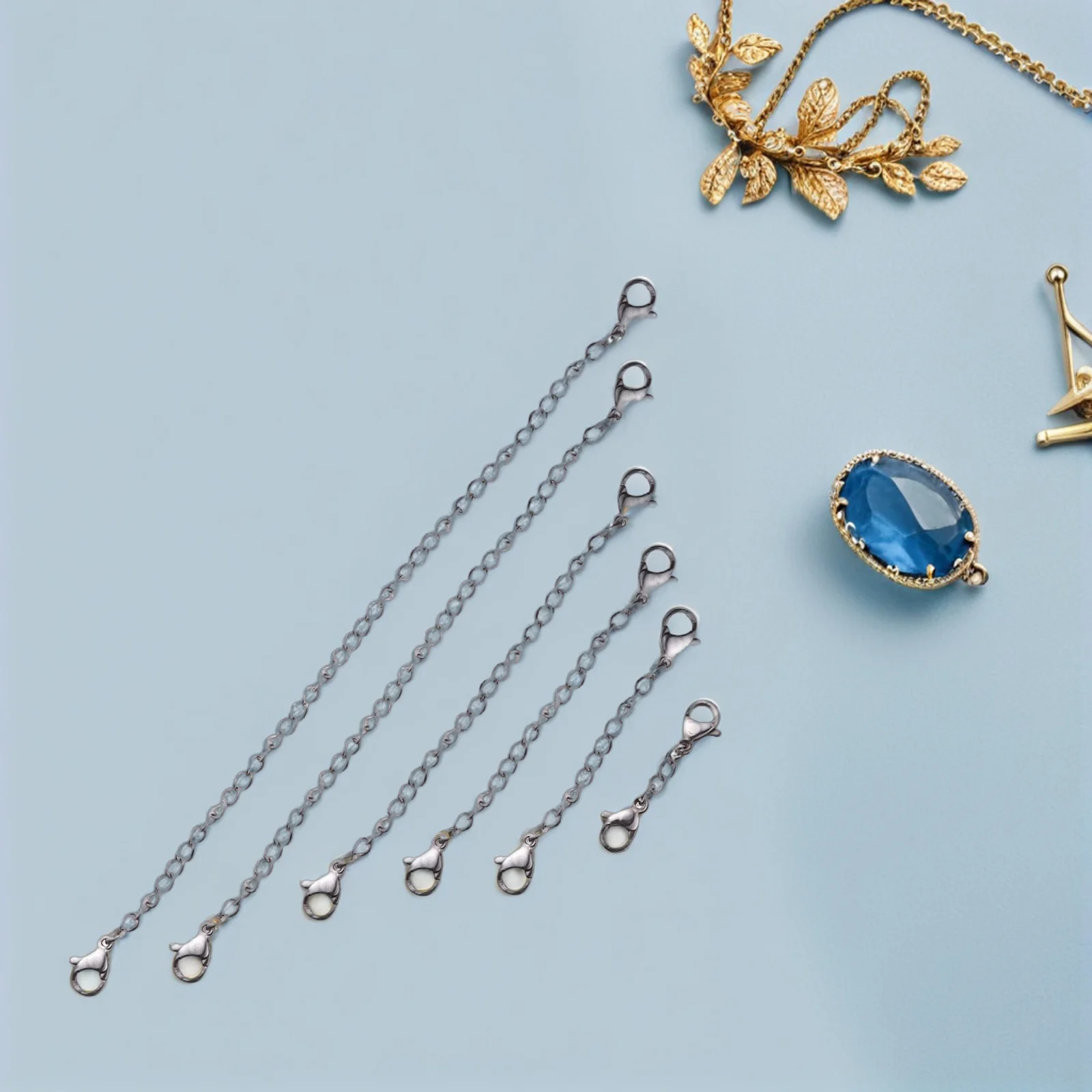 

6pcs Lobster Buckle Extender Chain for Necklace Bracelet Jewelry Making Stainless Steel Chains Claw Clasps Different Sizes DIY